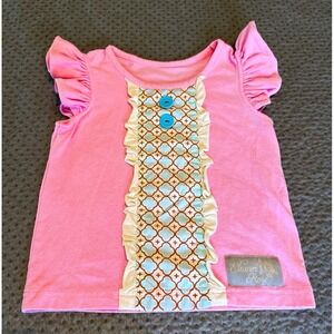 Eleanor Rose Girls 3-4 Pink Geometric Knit T-Shirt Short Sleeve Ruffle Button
